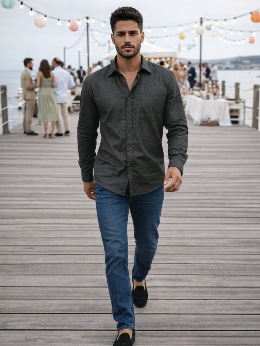Vito Rufolo Charcoal Long Staple Cotton Button Up Preppy Shirt Men‎ M 16.5 34/35
